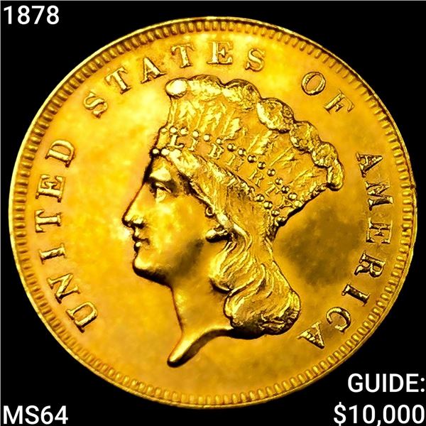 1878 $3 Gold Piece CHOICE BU