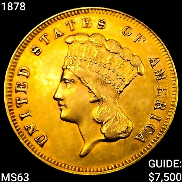 1878 $3 Gold Piece CHOICE BU