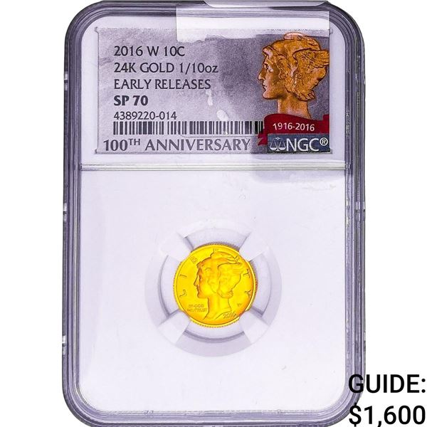 2016-W 1/10oz 10C Mercury NGC SP70 Early  Releases