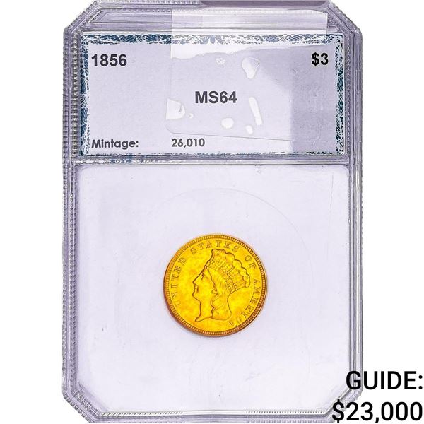 1856 $3 Gold Piece PCI MS64