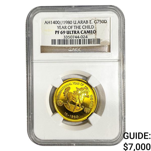 1980 U.A.E. .4968oz Gold 750 Dirhams NGC PF69 UC