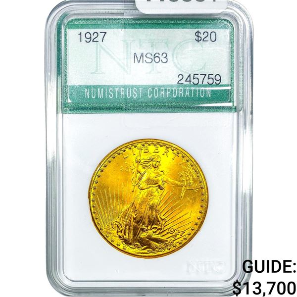 1927 $20 Gold Double Eagle NTC MS63