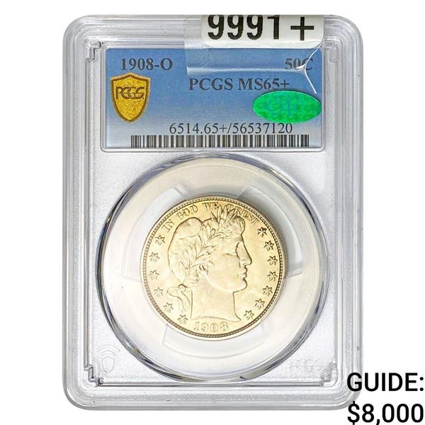 1908-O CAC Barber Half Dollar PCGS MS65+