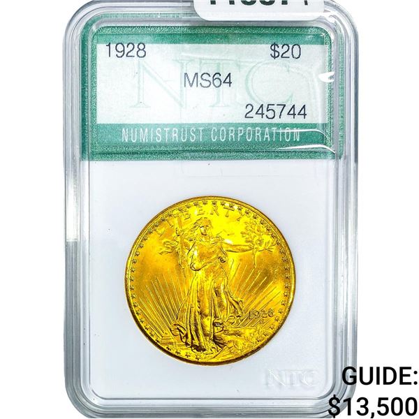 1928 $20 Gold Double Eagle NTC MS64