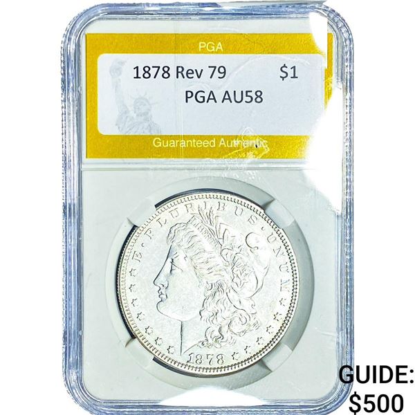 1878 Rev 79 Mercury Silver Dollar PGA AU58