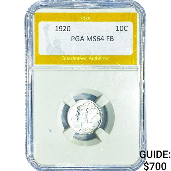 1920 Mercury Silver Dime PGA MS64 FB
