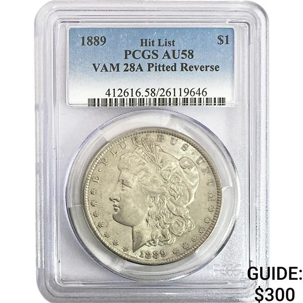 1889 Morgan Silver Dollar PCGS AU58 Pitted  Rev