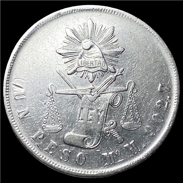1872 Mexico Silver 1 Peso NEARLY UNCIRCULATED
