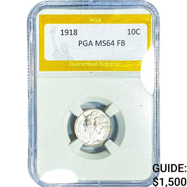 1918 Mercury Silver Dime PGA MS64 FB