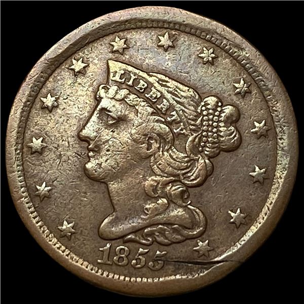 1855 Braided Hair Half Cent NEARLY   UNCIRCULATED