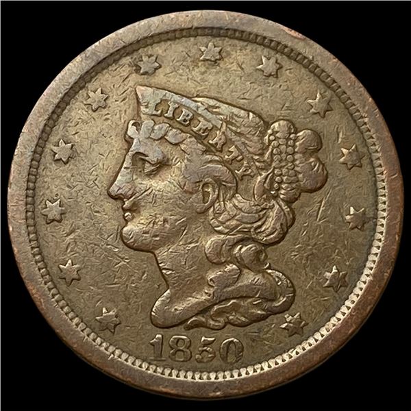 1850 Braided Hair Half Cent ABOUT   UNCIRCULATED