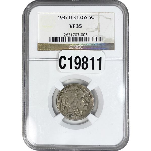 1937-D Buffalo Nickel NGC VF35 3 Legs