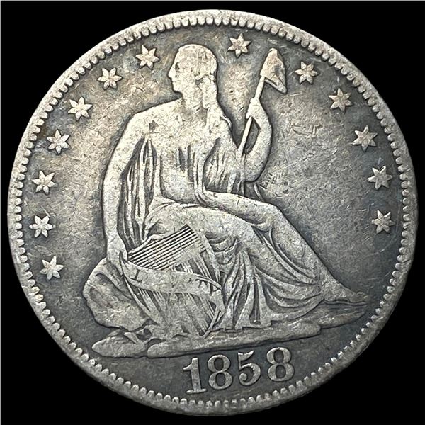 1858 Silver Seated Liberty Half Dollar   LIGHTLY CIRCULATED