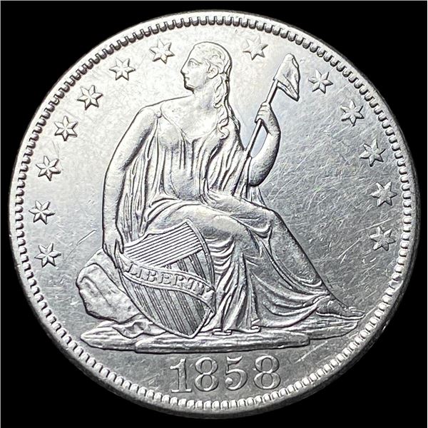 1858-O Silver Seated Liberty Half Dollar   CLOSELY UNCIRCULATED