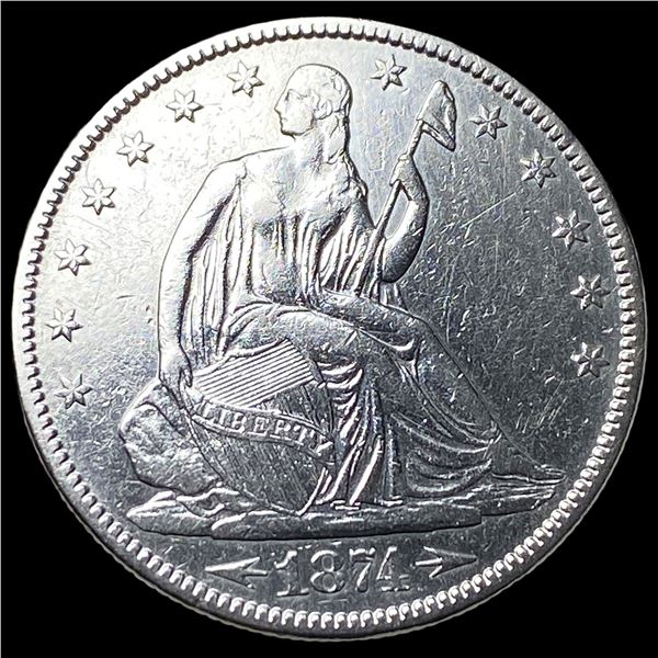 1874 Arrows Silver Seated Liberty Half Dollar   CLOSELY UNCIRCULATED