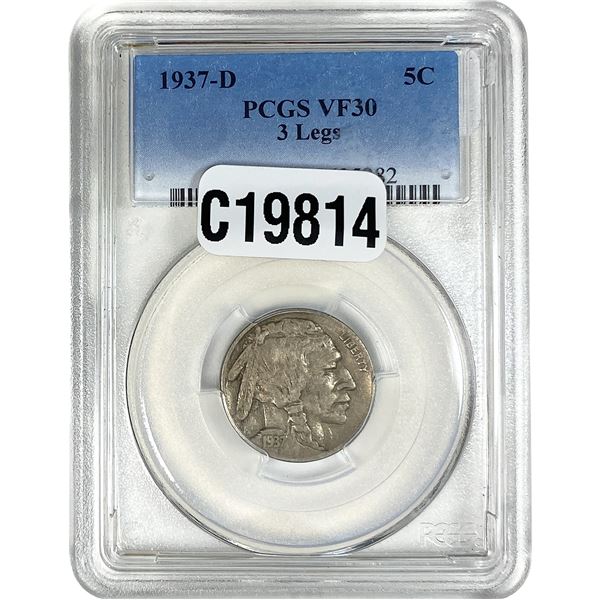 1937-D Buffalo Nickel PCGS VF30 3 Legs