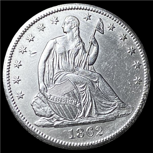 1862-S Silver Seated Liberty Half Dollar   CLOSELY UNCIRCULATED