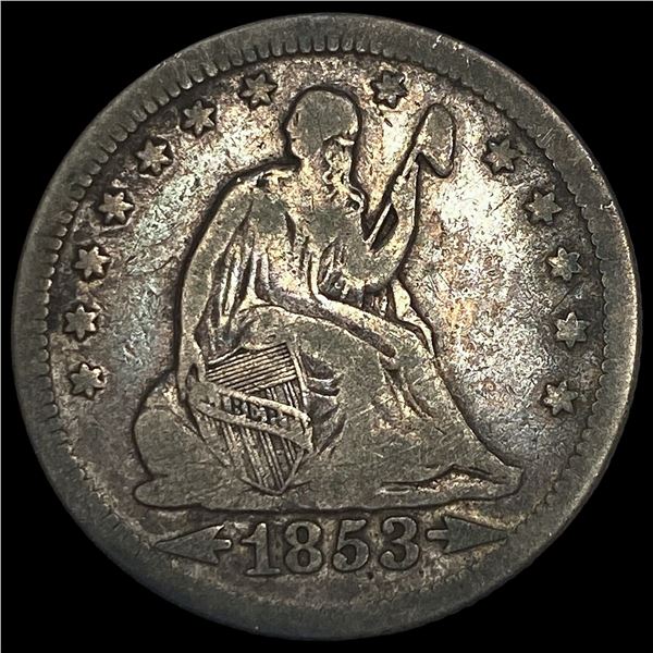 1853 Arrows/Rays Seated Liberty Quarter   LIGHTLY CIRCULATED