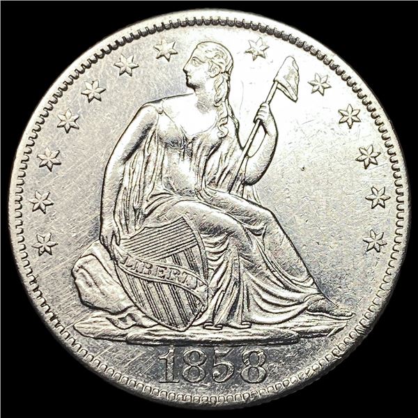 1858-O Silver Seated Liberty Half Dollar   CLOSELY UNCIRCULATED