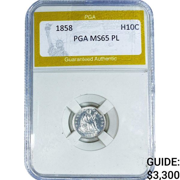 1858 Seated Liberty Half Dime PGA MS65 PL