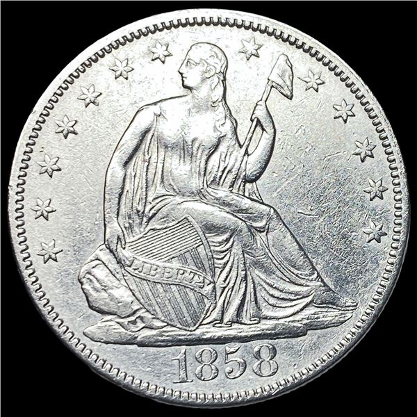 1858 Silver Seated Liberty Half Dollar   CLOSELY UNCIRCULATED