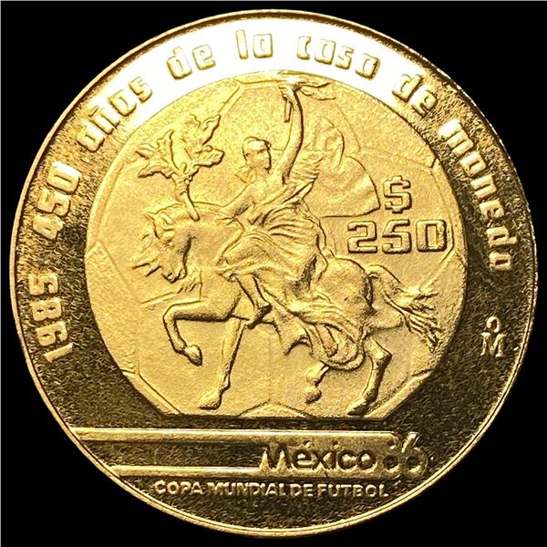 1985 Mexico Gold 250 Pesos 1/4oz World Cup   SUPERB GEM BU