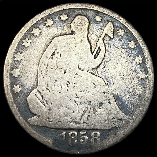 1858-O Silver Seated Liberty Half Dollar   Counter Stamp HIGH GRADE