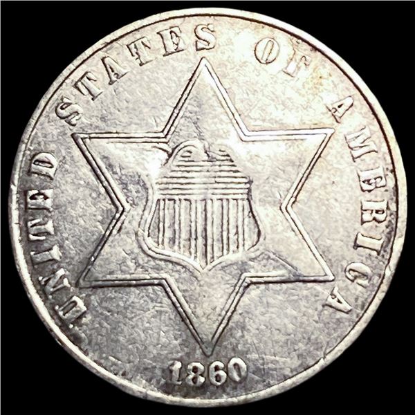 1860 Silver Three-Cent Piece NEARLY   UNCIRCULATED
