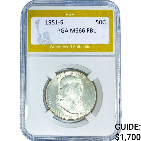 1951-S Franklin Half Dollar PGA MS66 FBL