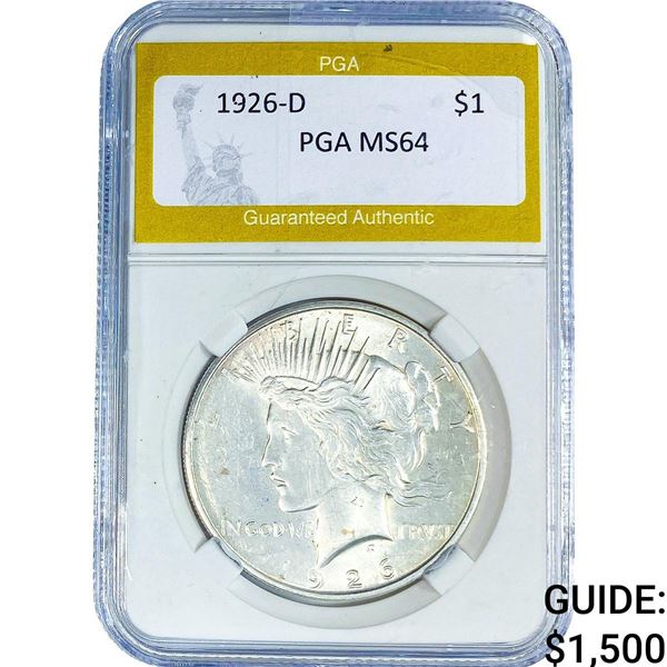 1926-D Silver Peace Dollar PGA MS64