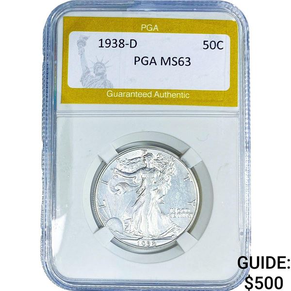 1938-D Walking Liberty Half Dollar PGA MS63