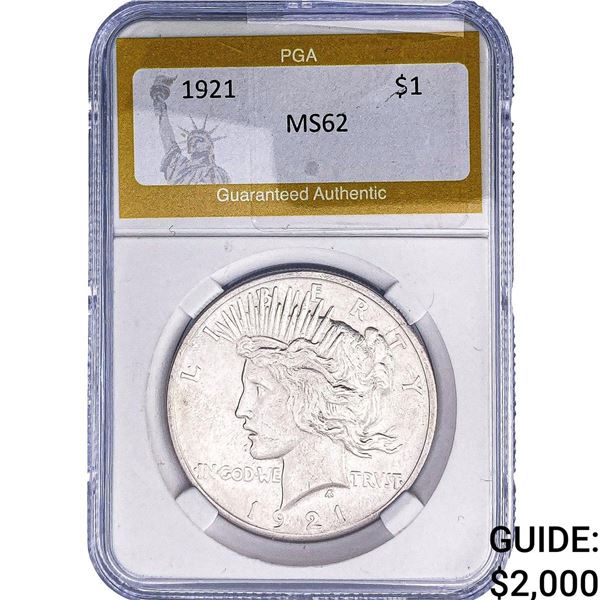1921 Silver Peace Dollar PGA MS62