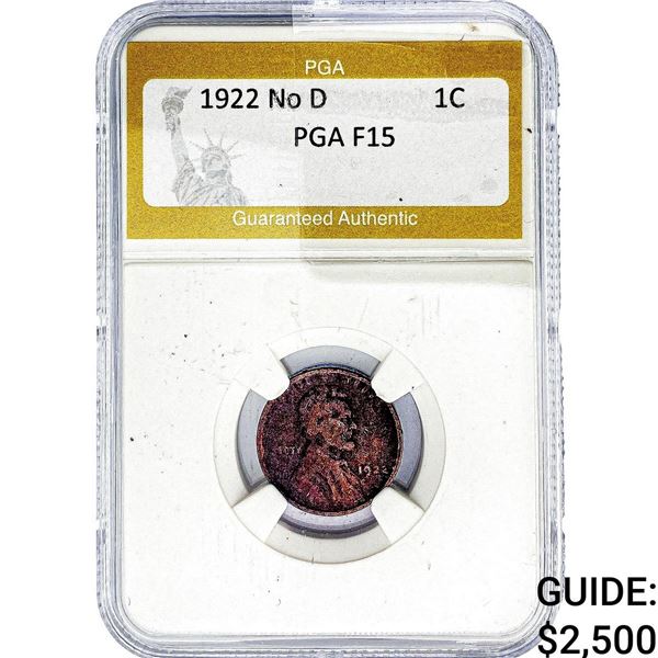 1922 No D Wheat Cent PGA F15