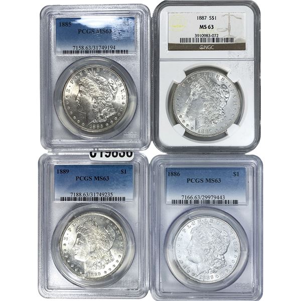 [4 Coins] 1885-1889 Morgan Silver Dollar MS63