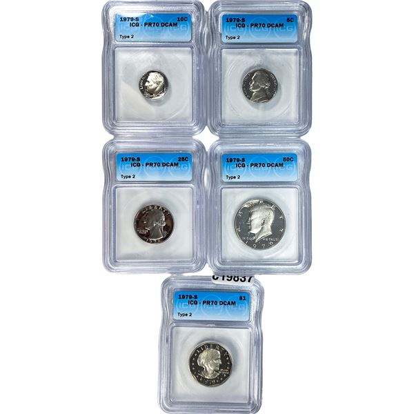 [5 Coins] 1979-S U.S. Proof Coins 1C-$1 ICG  PR70 DCAM