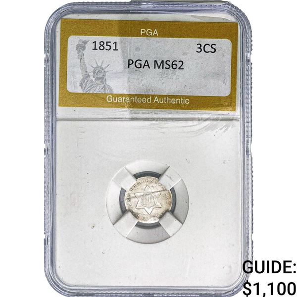 1851 Silver Three Cent PGA MS62