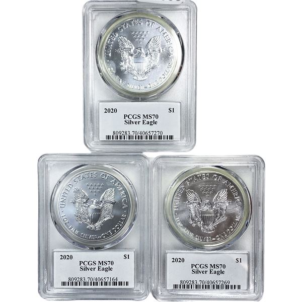 [3 Coins] 2020 Silver Eagle PCGS MS70