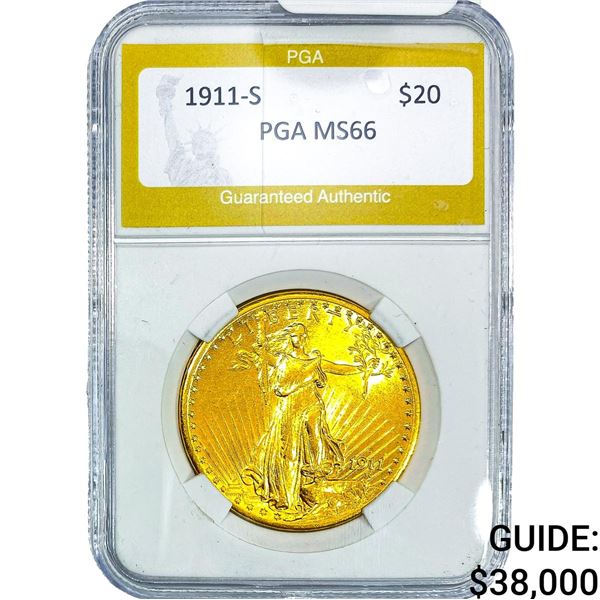 1911-S $20 Gold Double Eagle NTC MS66