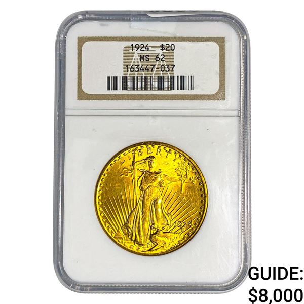 1924 $20 Gold Double Eagle NGC MS62