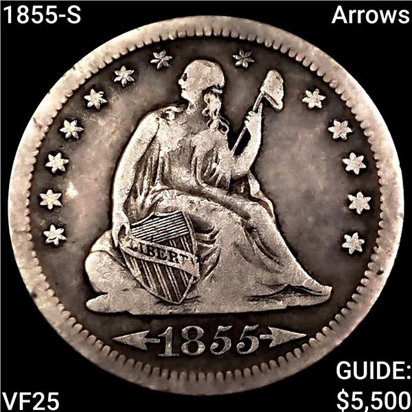 1855-S Arrows Seated Liberty Quarter LIGHTLY CIRCULATED