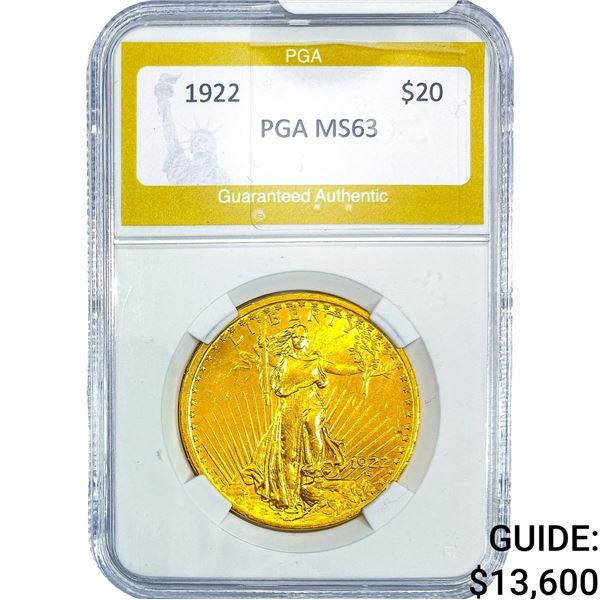 1922 $20 Gold Double Eagle NTC MS63
