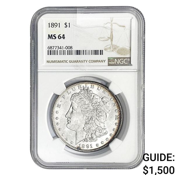 1891 Morgan Silver Dollar NGC MS64