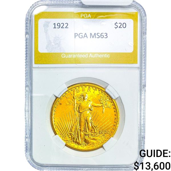 1922 $20 Gold Double Eagle NTC MS63