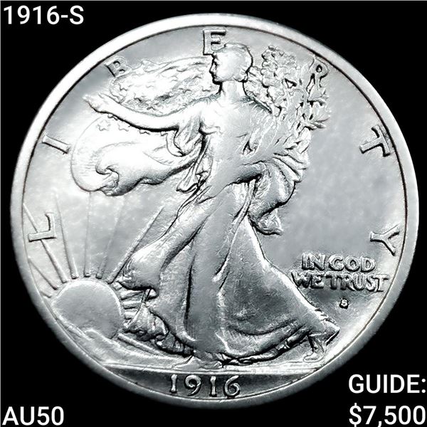 1916-S Walking Liberty Half Dollar CLOSELY UNCIRCULATED