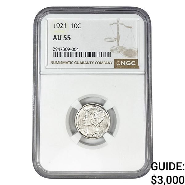 1921 Mercury Silver Dime NGC AU55
