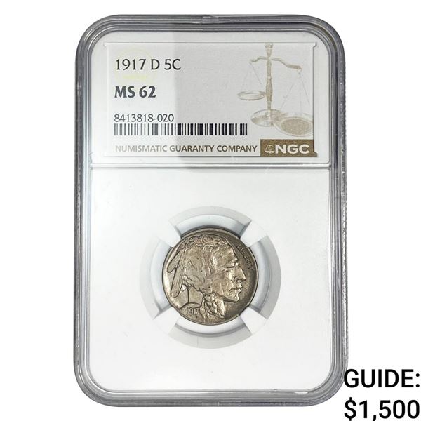 1917-D Buffalo Nickel NGC MS62
