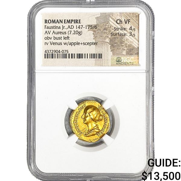 Roman Faustina Jr. AD 147-175/6 Gold Aureus  7.20g NGC CHVF