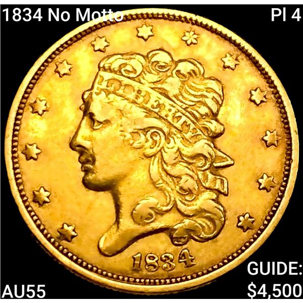 1834 No Motto, Pl 4 $5 Gold Half Eagle HIGH GRADE