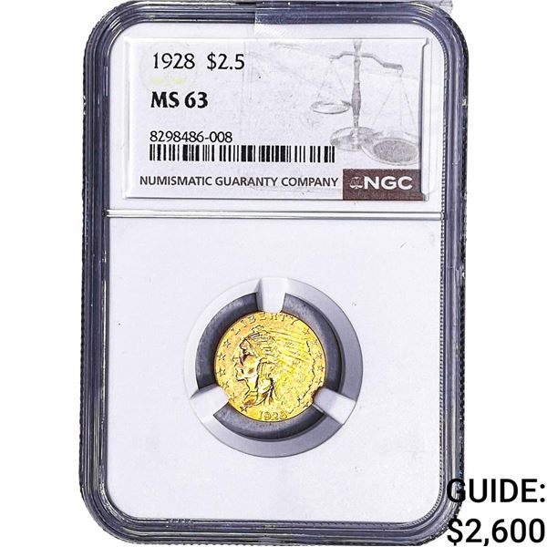 1928 $2.50 Gold Quarter Eagle NGC MS63