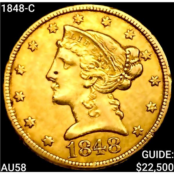 1848-C $5 Gold Half Eagle CHOICE AU